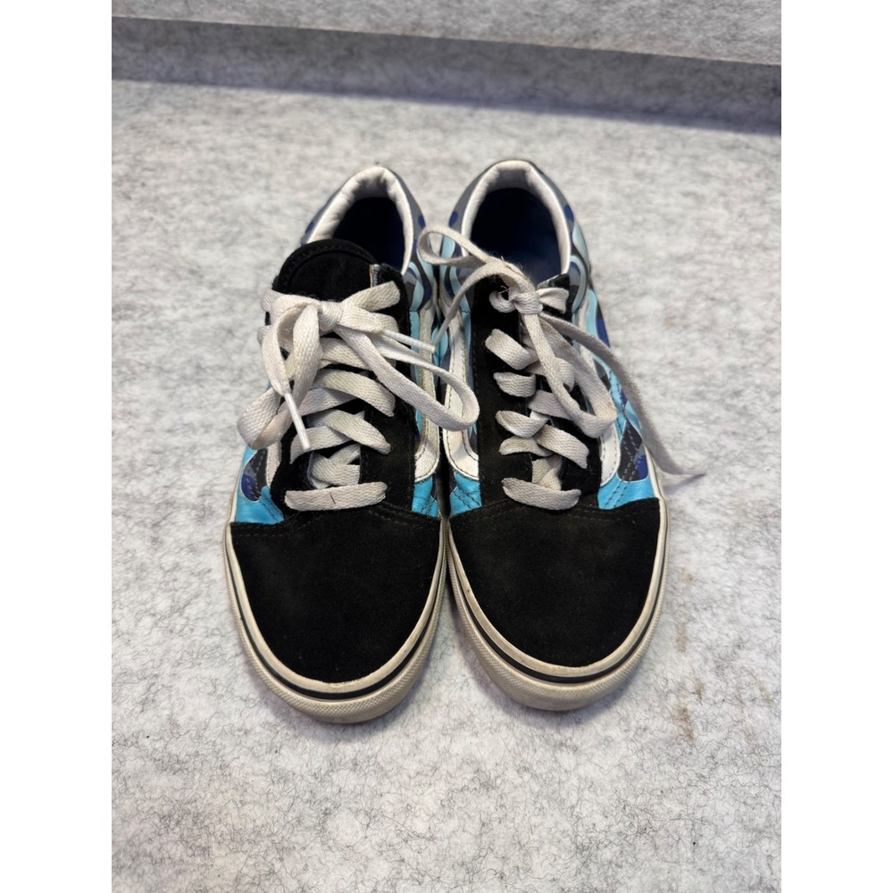 Vans Old Skool Black Blue Flames Skate Shoes Mens Size 4 Low Top Sneakers
